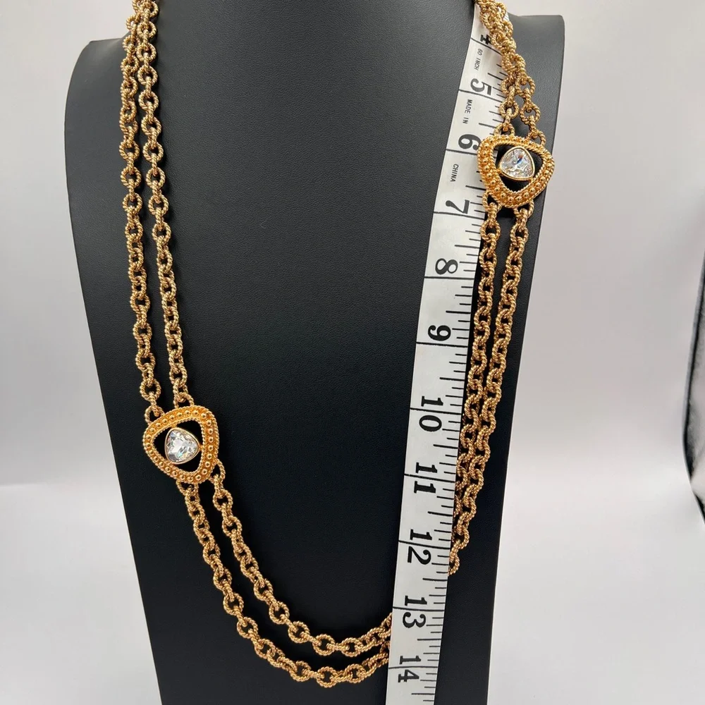 SWAROVSKI Swan Mark Gold Byzantine Chunky Necklace With Clear Crystals - Picture 5 of 7